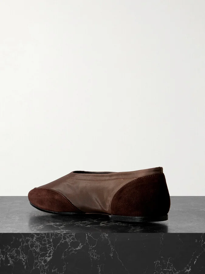 STAUD - Alba Sport Suede-trimmed Shell Ballet Flats - Brown - Image 3