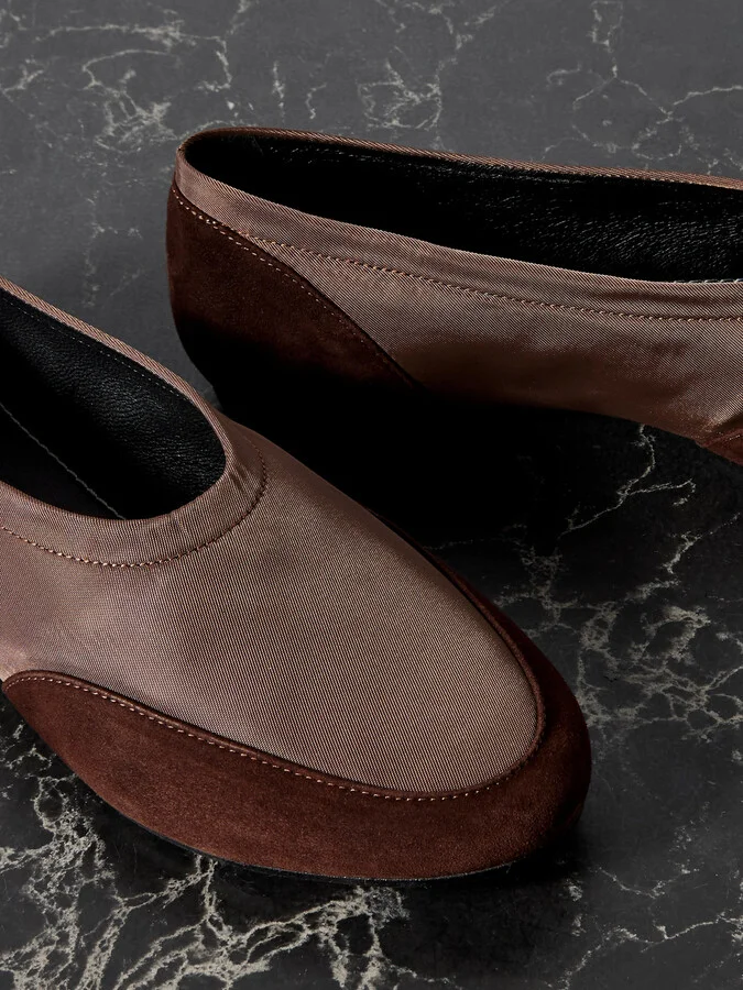 STAUD - Alba Sport Suede-trimmed Shell Ballet Flats - Brown - Image 4