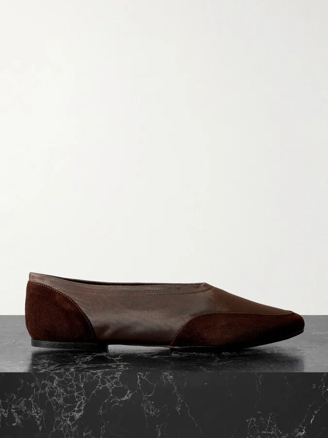 STAUD - Alba Sport Suede-trimmed Shell Ballet Flats - Brown