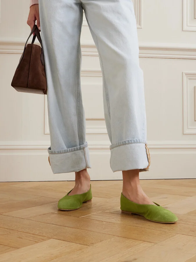 STAUD - Alba Suede Ballet Flats - Green - Image 2