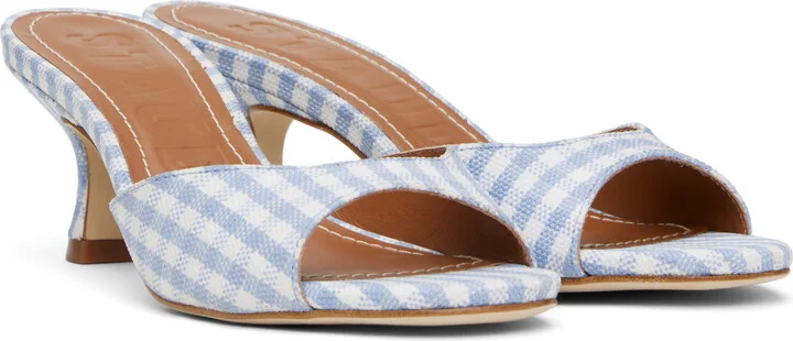 Staud Blue & White Brigitte Mule Heeled Sandals - Image 4