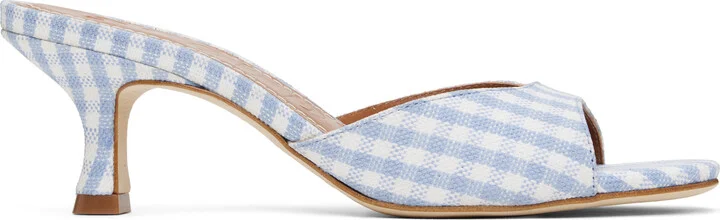 Staud Blue & White Brigitte Mule Heeled Sandals