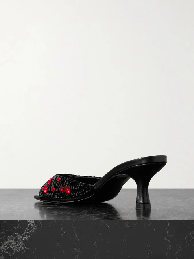 STAUD - Brigitte Embellished Satin Mules - Black - Image 3