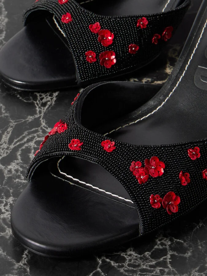 STAUD - Brigitte Embellished Satin Mules - Black - Image 4