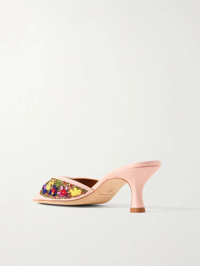 STAUD - Brigitte Embellished Satin Mules - Pink - Image 3