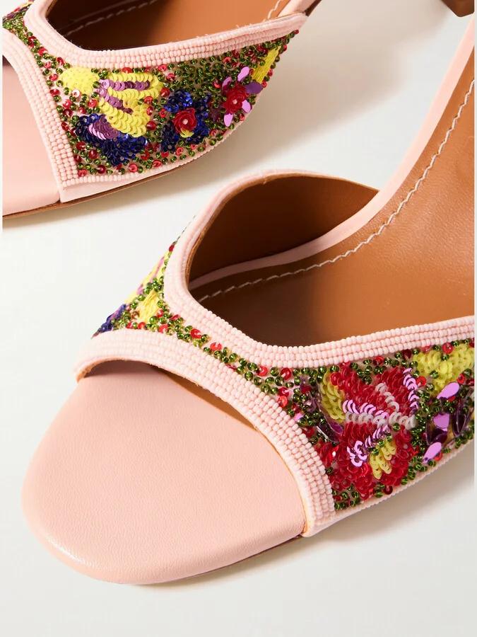 STAUD - Brigitte Embellished Satin Mules - Pink - Image 4