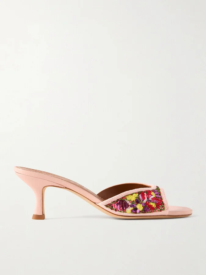 STAUD - Brigitte Embellished Satin Mules - Pink