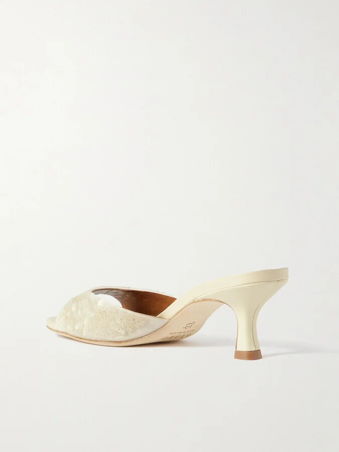 STAUD - Brigitte Sequined Leather Mules - Cream - Image 3