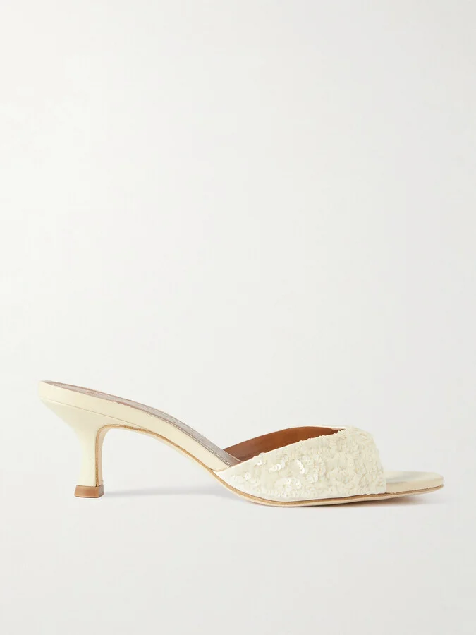 STAUD - Brigitte Sequined Leather Mules - Cream