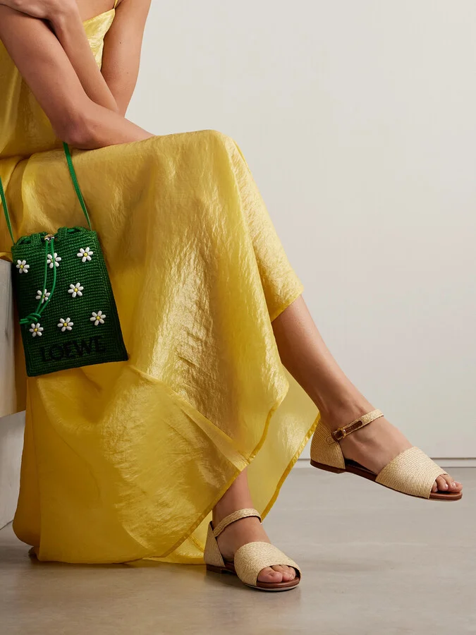 STAUD - Catherine Leather-trimmed Raffia Sandals - Neutrals - Image 2