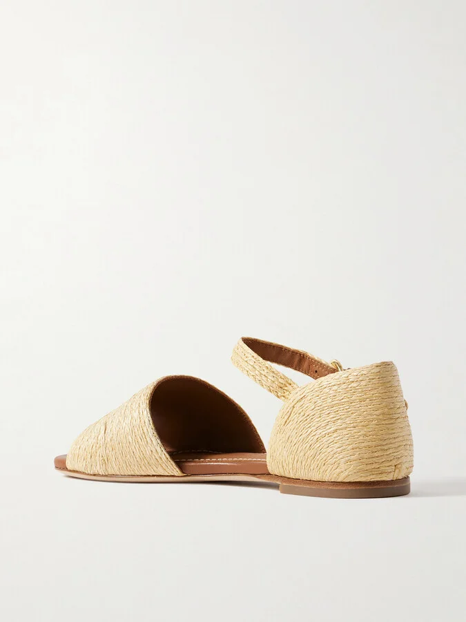 STAUD - Catherine Leather-trimmed Raffia Sandals - Neutrals - Image 3