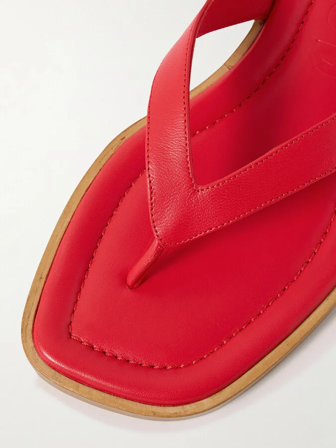 STAUD - Dante Leather Thong Sandals - Red - Image 4
