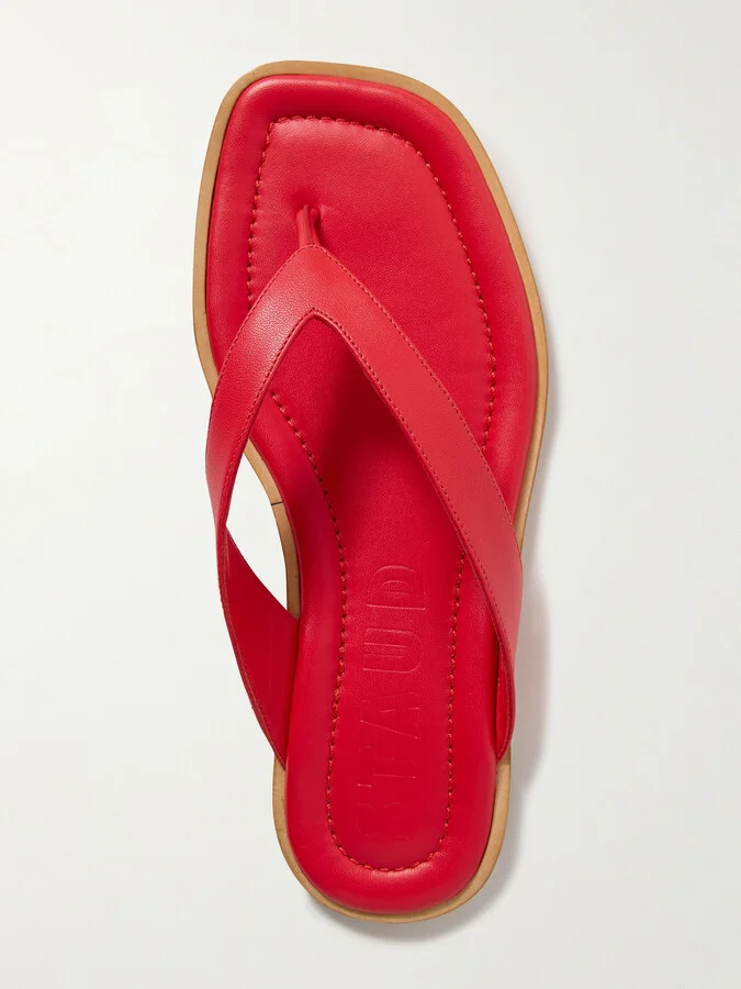 STAUD - Dante Leather Thong Sandals - Red - Image 5