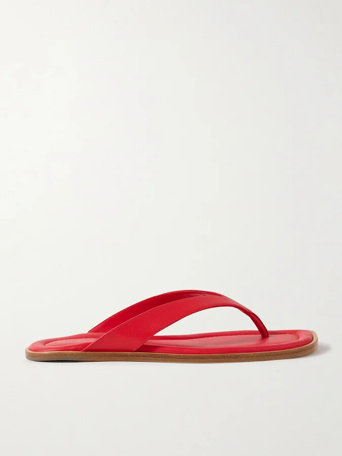 STAUD - Dante Leather Thong Sandals - Red