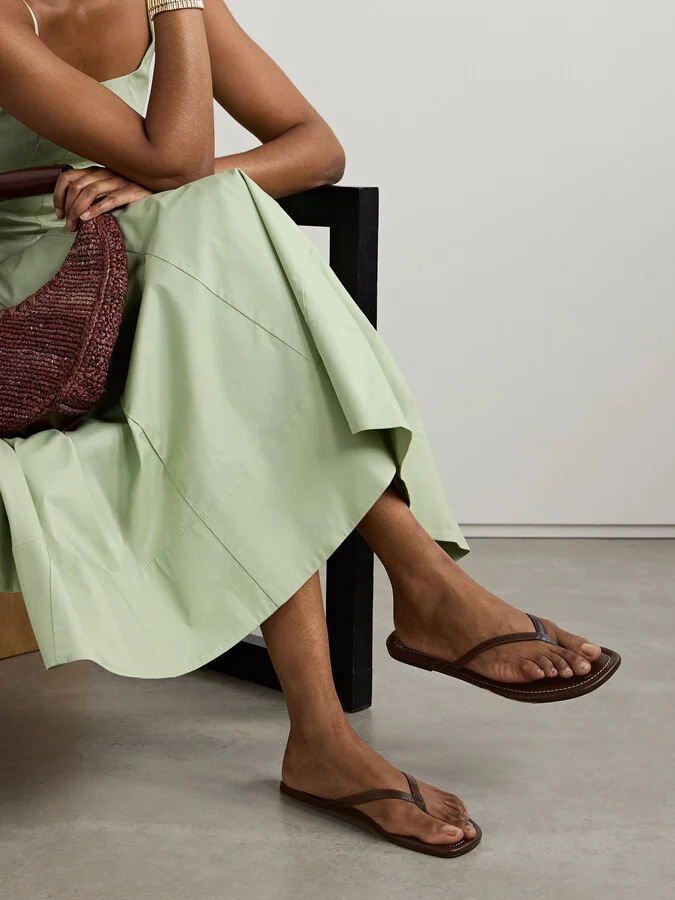 STAUD - Freja Leather Flip Flops - Brown - Image 2