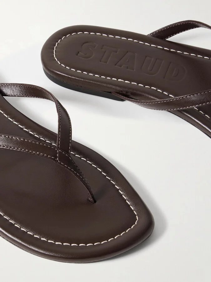 STAUD - Freja Leather Flip Flops - Brown - Image 4
