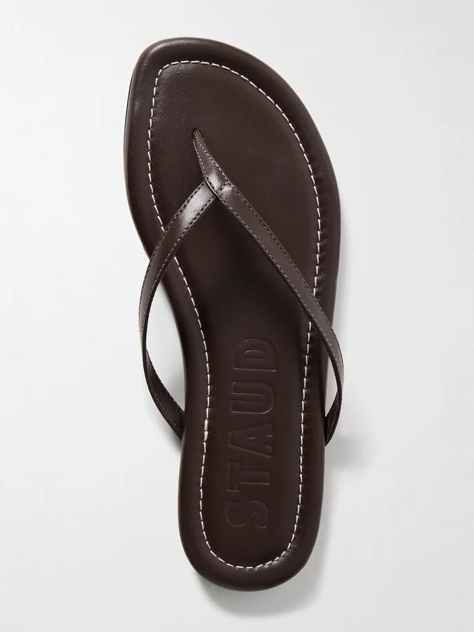 STAUD - Freja Leather Flip Flops - Brown - Image 5