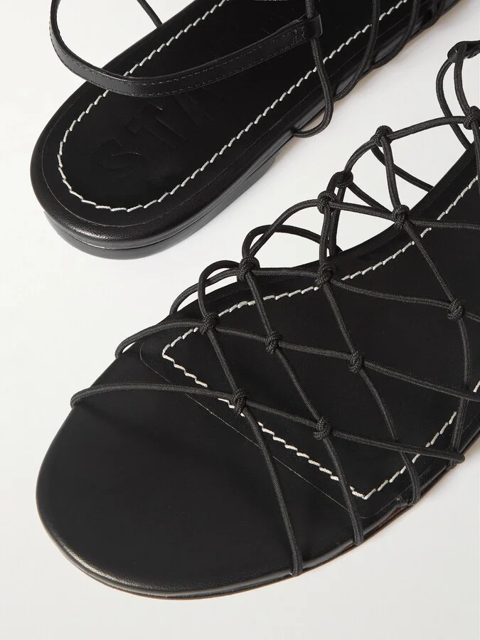 STAUD - Gio Knotted Elastic And Leather Sandals - Black - Image 4