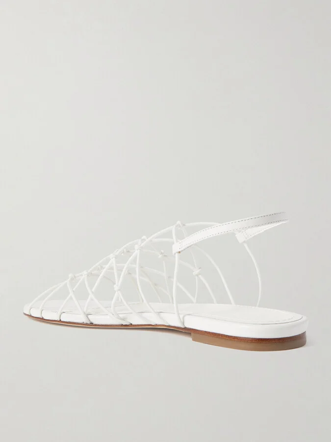 STAUD - Gio Knotted Elastic And Leather Sandals - White - Image 3