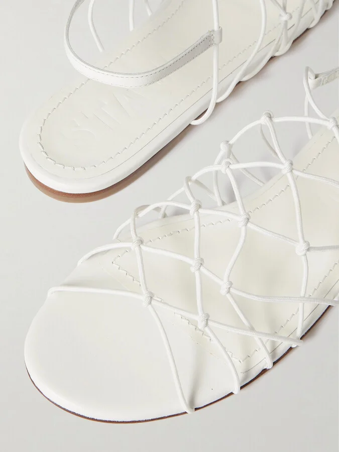 STAUD - Gio Knotted Elastic And Leather Sandals - White - Image 4