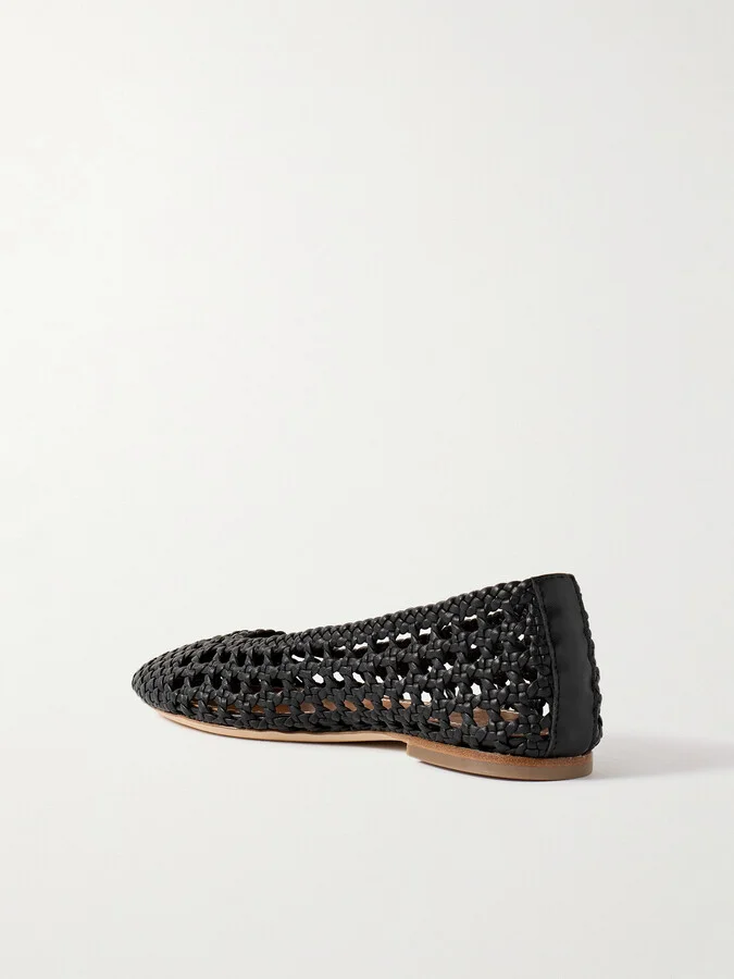 STAUD - Nell Woven Leather Ballet Flats - Black - Image 3
