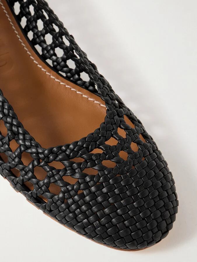 STAUD - Nell Woven Leather Ballet Flats - Black - Image 4