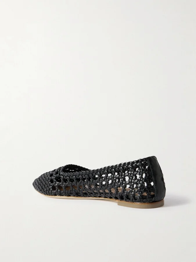 STAUD - Nell Woven Leather Ballet Flats - Black - Image 3