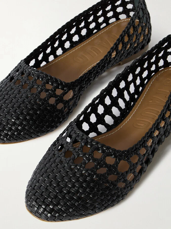 STAUD - Nell Woven Leather Ballet Flats - Black - Image 4