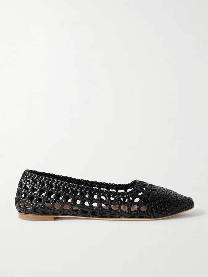 STAUD - Nell Woven Leather Ballet Flats - Black