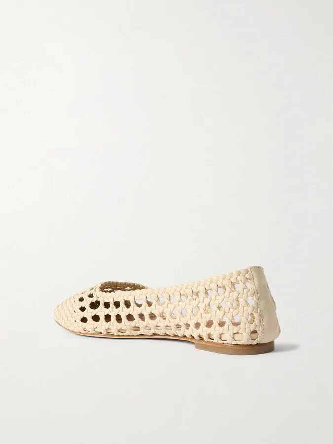 STAUD - Nell Woven Leather Ballet Flats - Cream - Image 3
