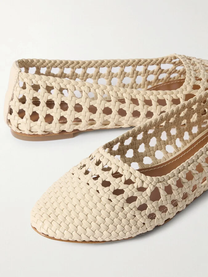 STAUD - Nell Woven Leather Ballet Flats - Cream - Image 4