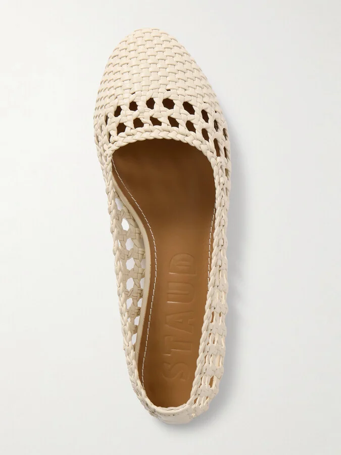 STAUD - Nell Woven Leather Ballet Flats - Cream - Image 5