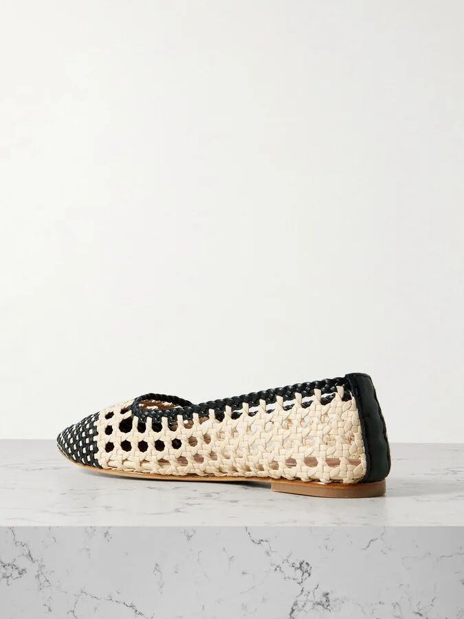 STAUD - Nell Woven Leather Ballet Flats - Cream - Image 3