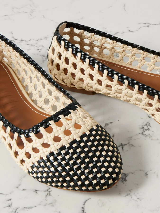 STAUD - Nell Woven Leather Ballet Flats - Cream - Image 4