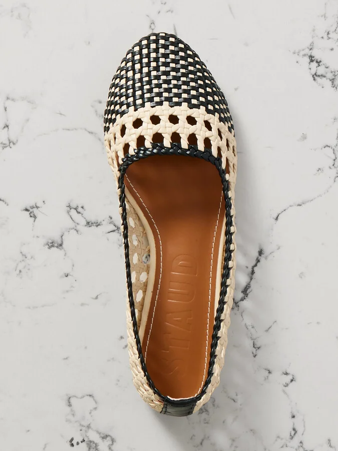 STAUD - Nell Woven Leather Ballet Flats - Cream - Image 5
