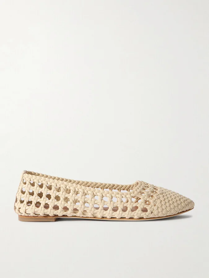 STAUD - Nell Woven Leather Ballet Flats - Cream