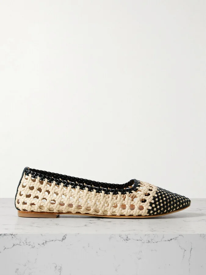 STAUD - Nell Woven Leather Ballet Flats - Cream
