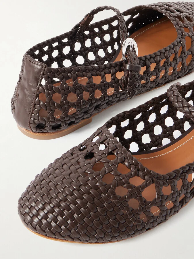 STAUD - Nell Woven Leather Mary Jane Ballet Flats - Brown - Image 4