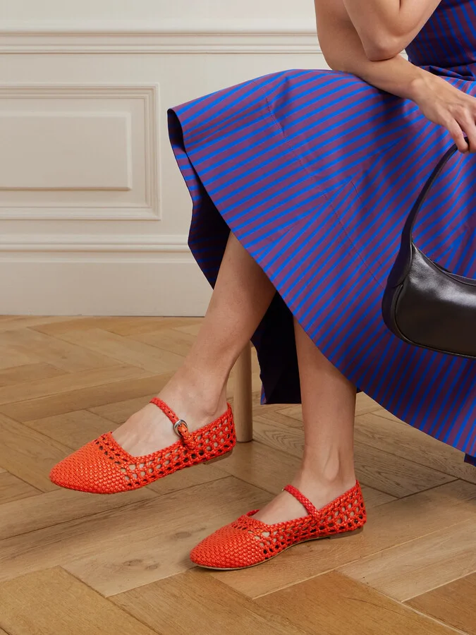 STAUD - Nell Woven Leather Mary Jane Ballet Flats - Red - Image 2