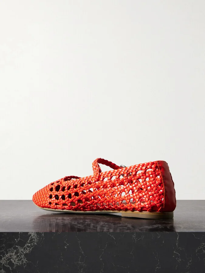STAUD - Nell Woven Leather Mary Jane Ballet Flats - Red - Image 3