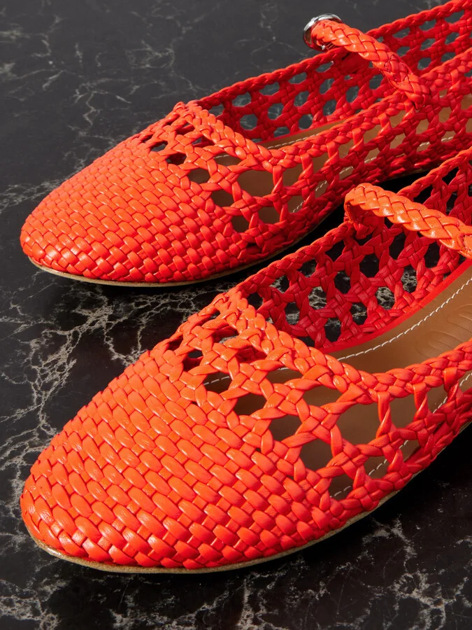 STAUD - Nell Woven Leather Mary Jane Ballet Flats - Red - Image 4