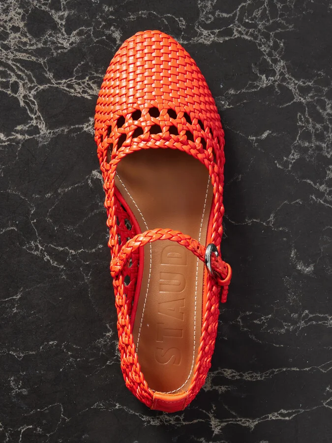 STAUD - Nell Woven Leather Mary Jane Ballet Flats - Red - Image 5