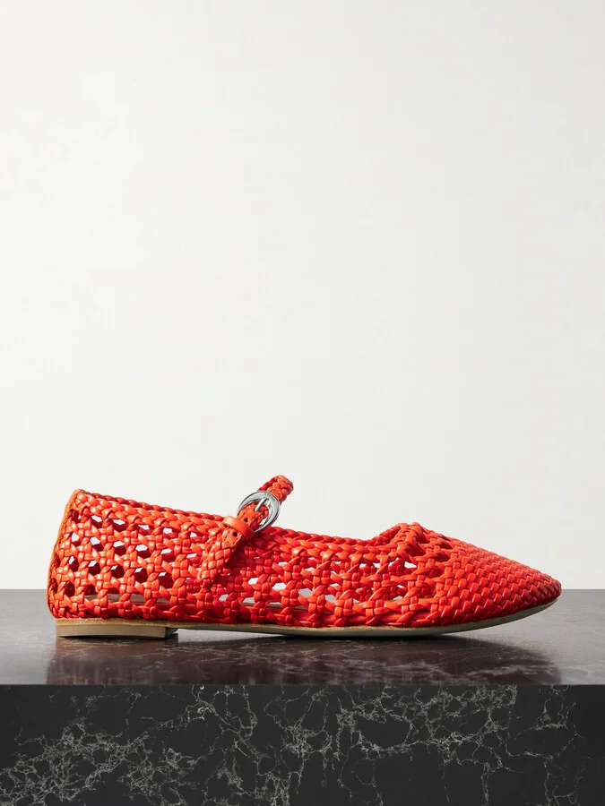STAUD - Nell Woven Leather Mary Jane Ballet Flats - Red
