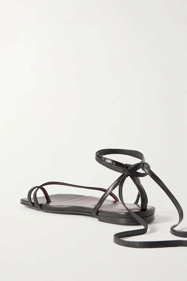 STAUD - Nicola Tie-detailed Leather Sandals - Black - Image 3
