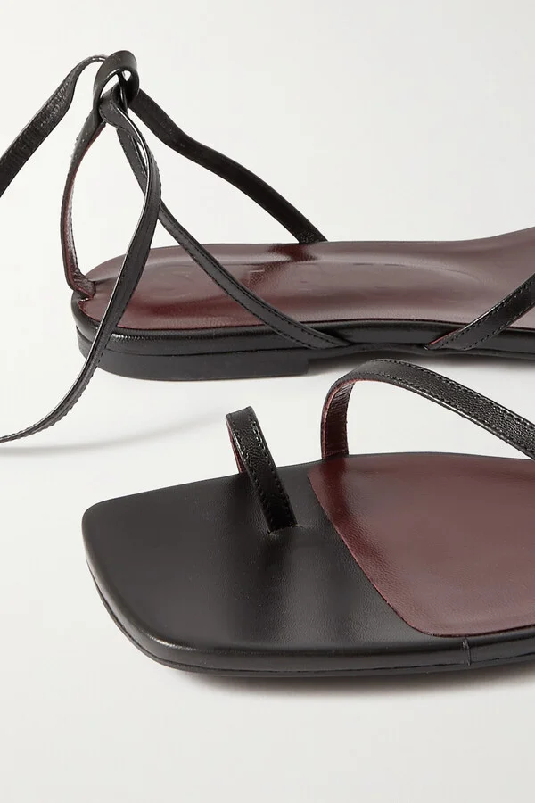 STAUD - Nicola Tie-detailed Leather Sandals - Black - Image 4