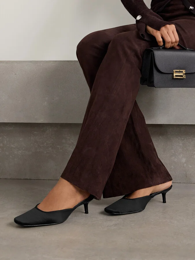 STAUD - Otto Grosgrain-trimmed Satin Mules - Black - Image 2