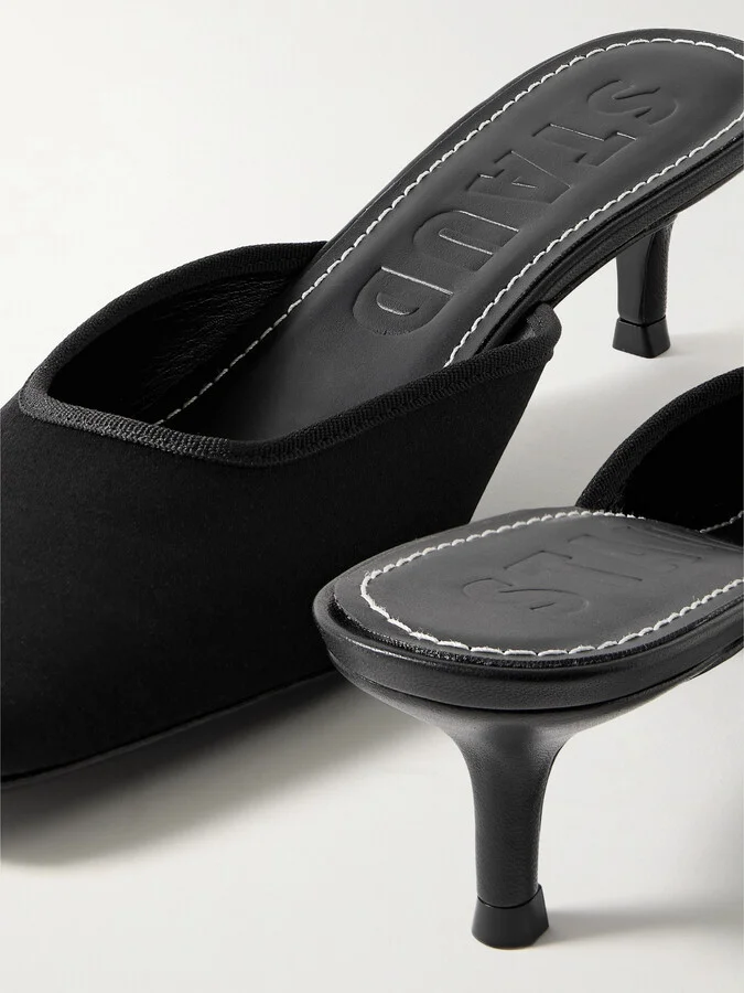 STAUD - Otto Grosgrain-trimmed Satin Mules - Black - Image 4