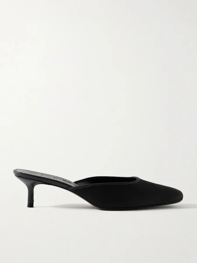 STAUD - Otto Grosgrain-trimmed Satin Mules - Black