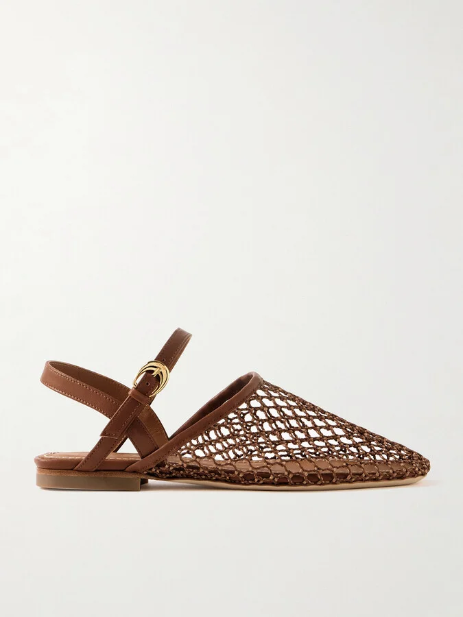 STAUD - Rete Crocheted And Leather Sandals - Brown