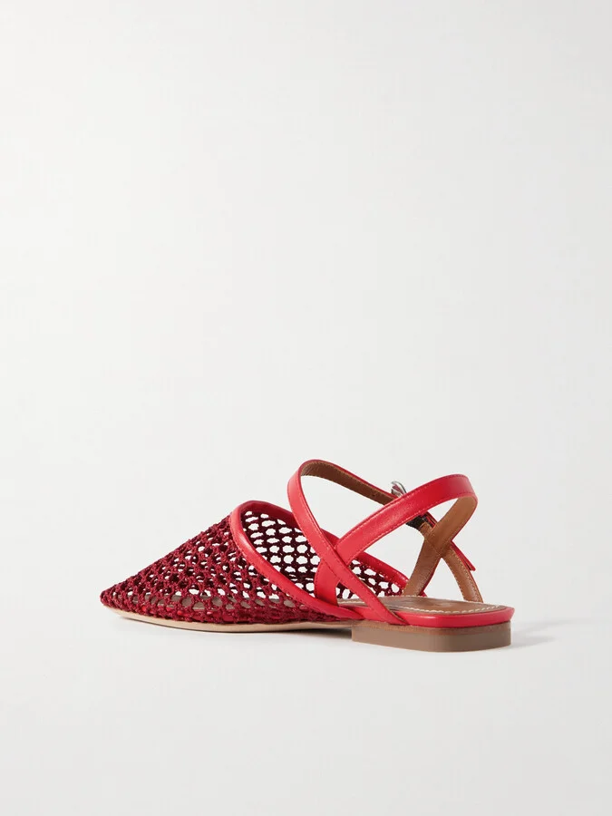 STAUD - Rete Leather-trimmed Crocheted Slingback Flats - Red - Image 3